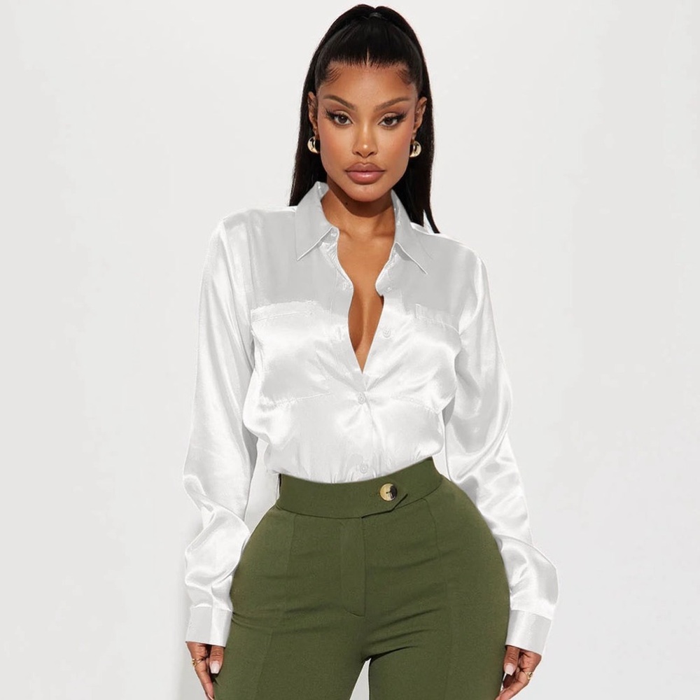 Elegant White Satin Blouse